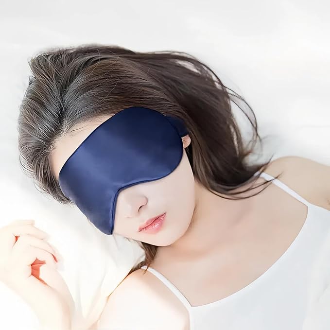 100% Nature Double-Sided Mulberry Silk Shading Eye Mask with Silk Strap, Navy