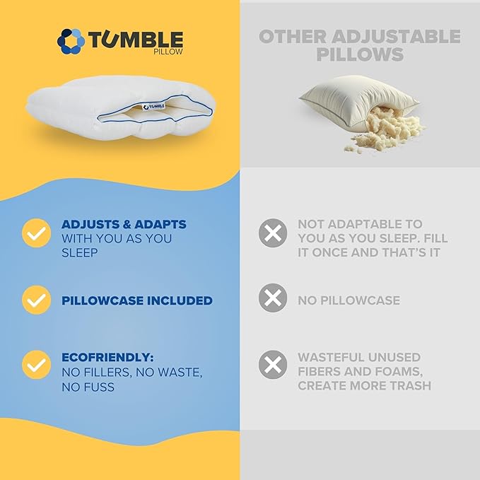 TUMBLE 6-Chamber Adjustable Bed Pillow | Back, Side & Stomach Sleepers | Cooling Cover | Memory Foam & Gel Fiber Fill | Customize Your Comfort | CertiPUR/Oeko-Tex | Standard King 1 Pack