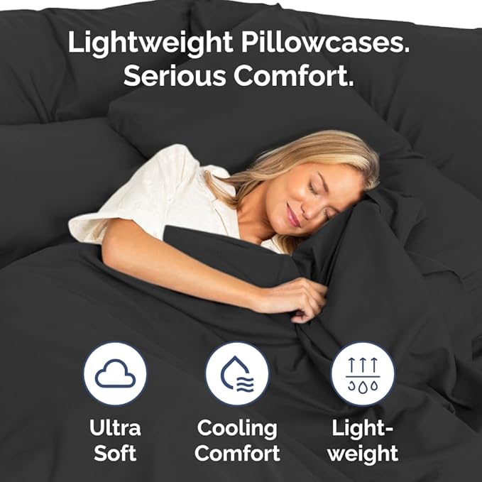 King Standard Pillow Cases Set of 2 - Ultra-Soft Hotel Quality Pillowcase Covers - Comfy, Cozy & Fade Free - Wrinkle Resistant - Machine Washable Pillow Protectors - 2 Piece Set - King Standard Black