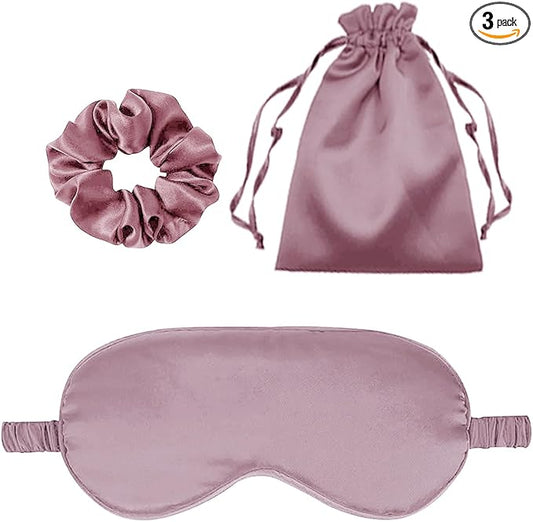 3Pcs Satin Eye Mask Silk Sleep Masks Set Silky Blindfold Eyeshade Blackout Eyes Cover Pouches Bag Scrunchy Wedding Gift