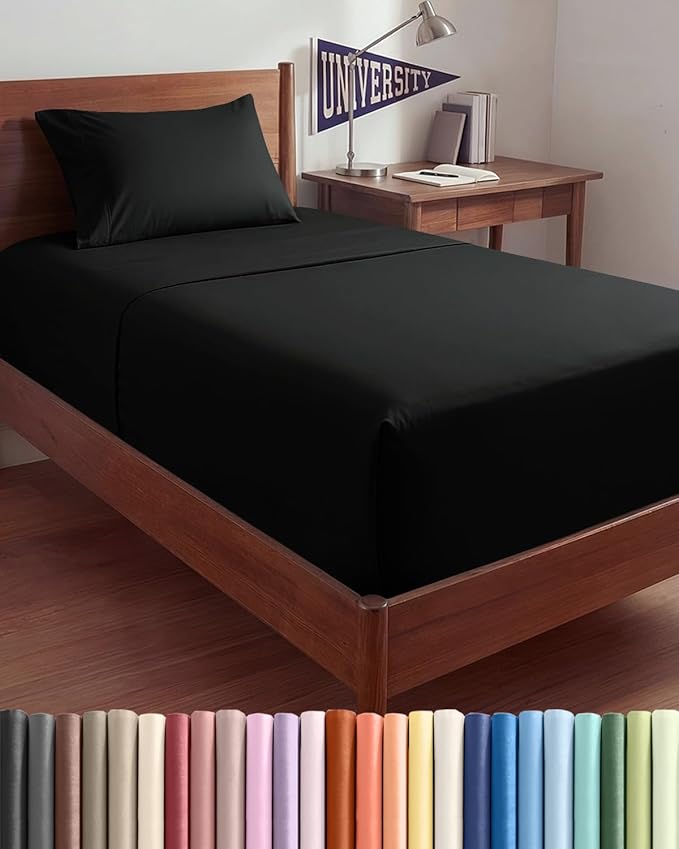 Extra Deep Twin XL Sheet Set - 3 Piece Breathable & Cooling Bed Sheets - Easily Fits 18 to 24 inch Mattress - Ultra Soft, Wrinkle & Fade Free w/ Extra Deep Pockets - Comfy Hotel Luxury Bedding - Black
