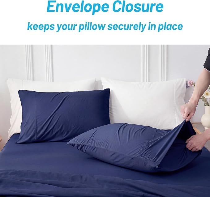 Cozy Bliss Cooling Pillow Cases for Hot Sleepers, Q-Max>0.45, King Size Set of 2, Soft & Silky Pillow Covers with Envelope Closure,Gift, Dark Blue, 20x36 Inches