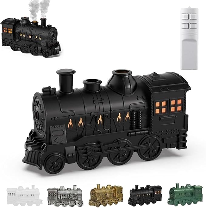 300ml Vintage Steam Train Aromatherapy Essential Oil Diffuser with Dual-Color LED Light, Train Oil Diffuser, 2 Mist Modes, Auto Shut-Off, Ultra-Quiet Humidifier for Home, Office (Black,Colorful)