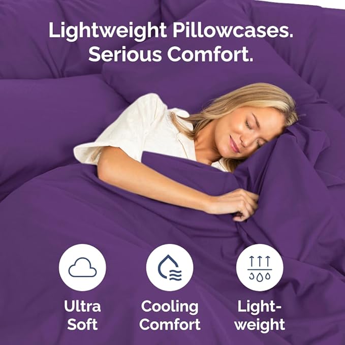 Standard Pillow Cases Set of 6 - Ultra Soft Hotel Quality Pillowcase Covers - Comfy, Cozy & Wrinkle Free - Shrink, Stain and Fade Resistant - Machine Washable Pillow Protectors - 6 Piece Set - Purple