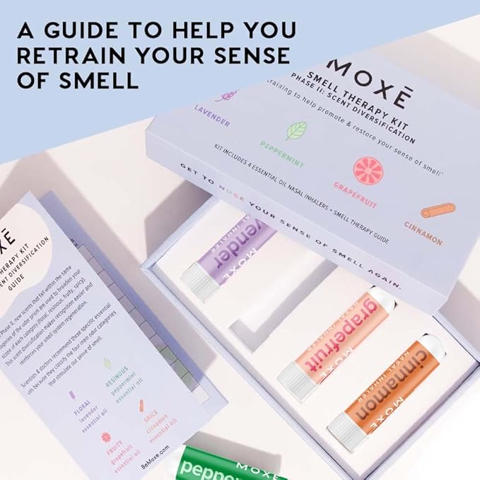 MOXE Scent Training Kit, Made in USA, Scent Diversification, 4 Essential Oil Fragrances, Olfactory Regeneration, Olfactory Expansion, Natural Therapy for Anosmia, Guidebook & Log, Phase 2