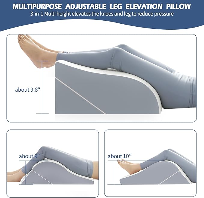 Simpledad 2PCS Leg Elevation Wedge Pillows for Sleeping, Leg Wedge Pillow After Knee Replacement Post Surgery, Leg Wedges for Elevation for Swelling, Circulation, Adjustable 3-in-1 Height