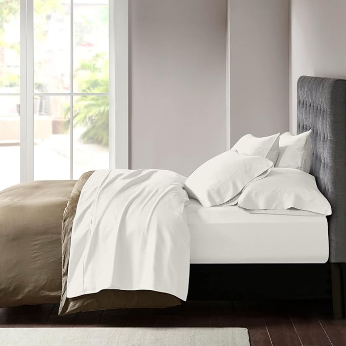 YIYEA Pillow Cases Queen Size Set of 4, Ultra Soft 1800TC Hotel Quality Double Brushed Microfiber Embroidered Pillowcases, Envelope Closure, Fade Resistant (20"x30", Ivory)