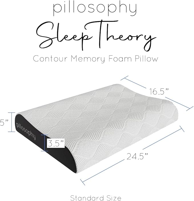 pillosophy SleepTheory Pillow • Contour Shape • Cervical Neck Support • Memory Foam Core • Washable Outer Cover • Medium Firmnesss • Perfect for Back, Side, Stomach Sleepers (Standard Size)
