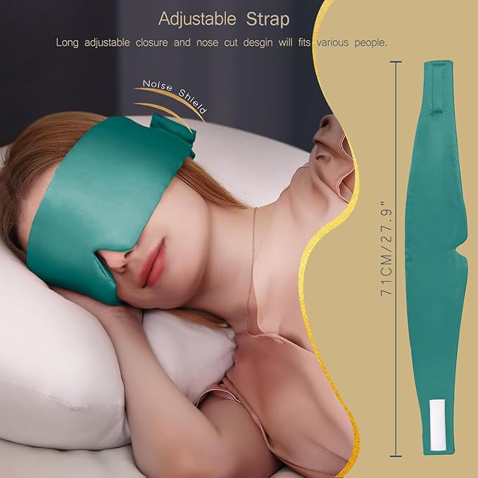 Satin Sleep Eye Mask, 100% Complete Blackout Sleeping Mask for Women Men Side Sleepers, Zero Pressure Eye Shade with Adjustable Strap, Lightweight Breathable Night Blindfold for Travel Shift Work Naps