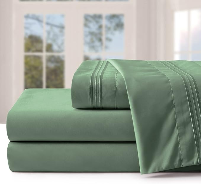 Manyshofu Microfiber Deep Pocket Twin Sheets Set - Hotel Luxury 1800 Thread Count Sheets & Pillowcases - Kids Bedding Set up to 16" Mattress - Sage Green Bed Sheets 10-16 Inch Deep Pockets - 3 Piece