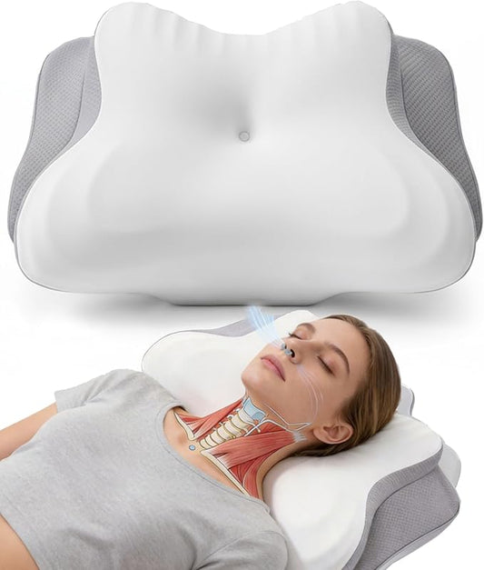 Anti-Snoring Cervical Pillow for Neck Pain Sleep Apnea Ergonomic Memory Foam Supports Airway & Chin for Side Sleepers for Custom Sleep Positions Orthopedic Relief for Back & Side Sleepers
