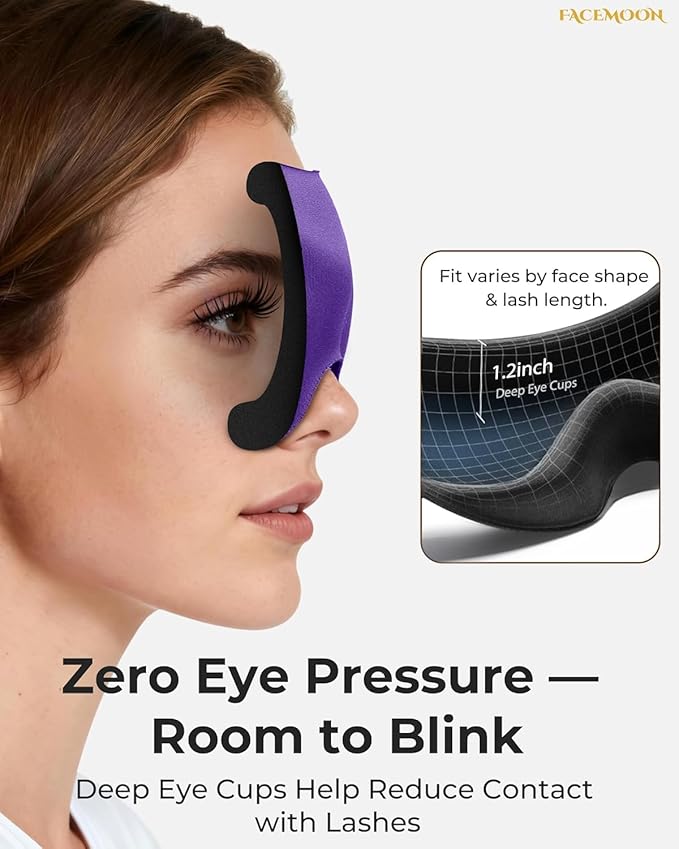 Sleep Mask for Side Sleepers: Lash Extensions 3D Contoured Eye Mask – Airplane Travel Essential, Zero-Pressure Light Blackout Eye Mask for Women – Soft Night Blindfold for Long Flights (Purple)