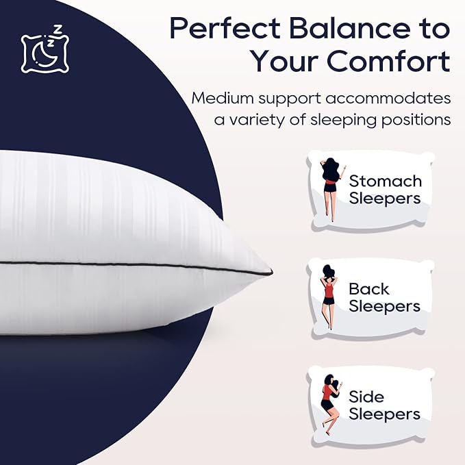 downluxe Bed Pillows Queen Size Set of 2 - Hotel Collection Soft Down Alternative Pillows for Sleeping, Perfect for Side, Back and Stomach Sleepers, 20 X 28