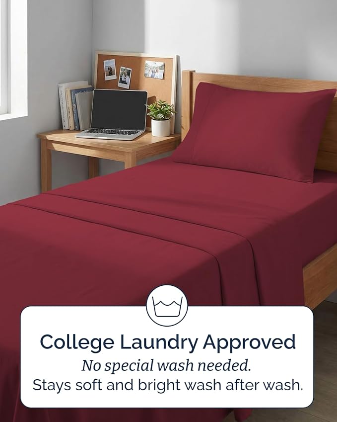 Extra Deep Twin XL Sheet Set - 3 Piece Breathable & Cooling Bed Sheets - Easily Fits 18 to 24 inch Mattress - Ultra Soft, Wrinkle & Fade Free w/ Extra Deep Pockets - Hotel Luxury Bedding - Burgundy