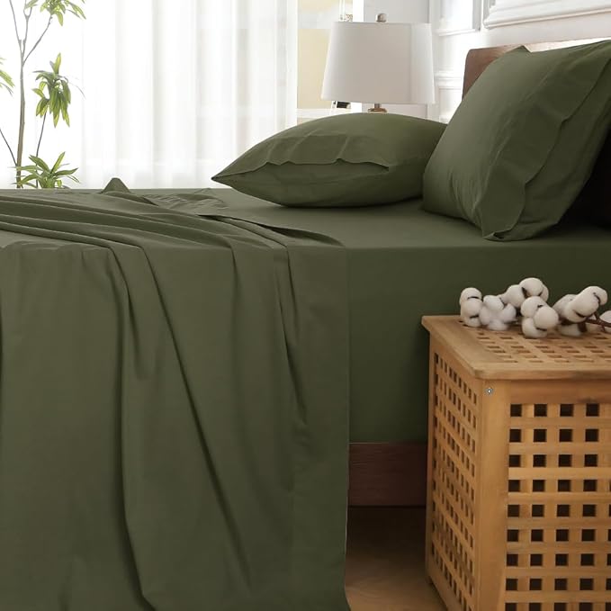 HYPREST Extra Deep Pocket Cal King Sheet Sets Fits 18"-24" in Deep Mattress -100% Cotton California King Sheet Set, Green Hotel Luxury Soft Sheet Sets Breahtable No Slipping