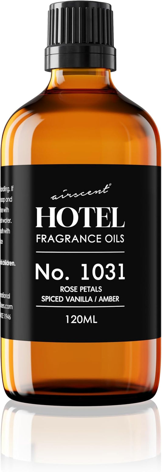 AirScent Hotel Diffuser Oil No. 1031 - Rose Petals Spiced Vanilla Amber - Hotel Scent Dupe - Premium Fragrance Oil for Ultrasonic and Waterless Diffusers and Crafting - 120 mL, 4 fl oz Glass Bottle