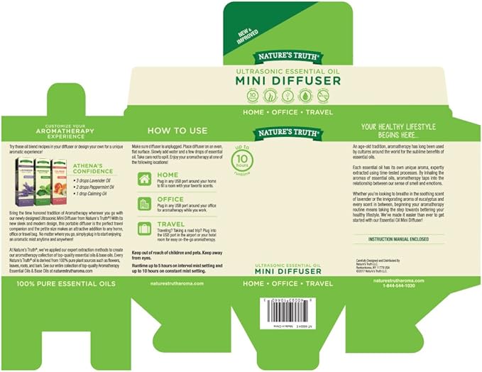 Nature's Truth Ultrasonic Mini Diffuser with up to 10 Hours Run Time, White