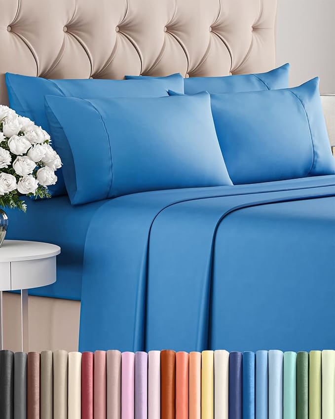 King 6 Piece Sheet Set - Comfy, Breathable & Cooling - Hotel Luxury Bedding for Women, Men, Kids, Teens & Children - 1 Flat & 1 Fitted Sheet & 4 Pillowcases w/ Deep Pockets - Wrinkle Free - Royal Blue