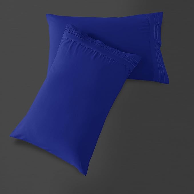 Mocassi 2-Piece Premium Standard/Queen Pillowcase Set 1800 Series Hotel Quality Microfiber - Soft and Breathable with 3-Line Embroidery Wrinkle and Stain Resistant, Easy Care, 20" x 30", Imperial Blue