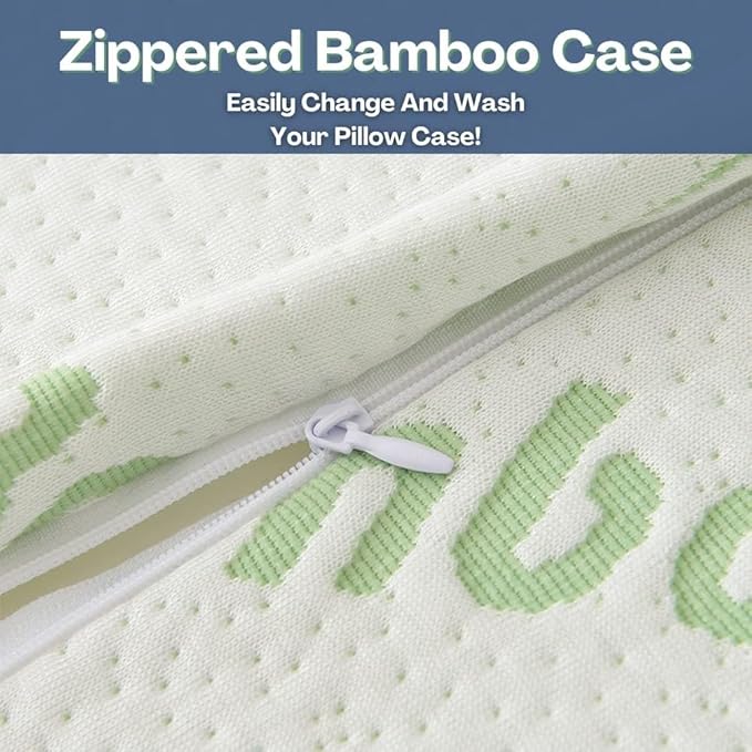 Rayon Derived from Bamboo Pillows Standard Size - [Adjustable] Shredded Memory Foam for Sleeping - Cooling & Breathable Pillowcase with Zipper - Back, Stomach, Side Sleeper (26 x 20 Inch)