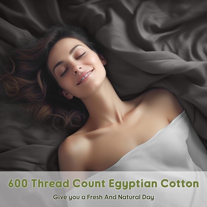 SONORO KATE 100% Egyptian Cotton Sheets King Size - 600 Thread Count, Luxury Hotel Sateen Weave Bedding Set, Soft Breathable Sheet Sets, 16" Deep Pocket - 4 PC(Dark Grey,King)