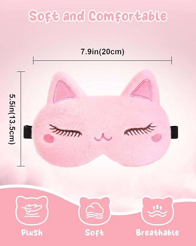 Miss Adola Sleep Mask for Kids - Valentines Gift for Kids Cute Plush Fuffy Sleeping Eye Cover Kawaii Soft Eyeshade Animal Eye Blindfold for Girls Boys Teens with Adjustable Strap, Cat