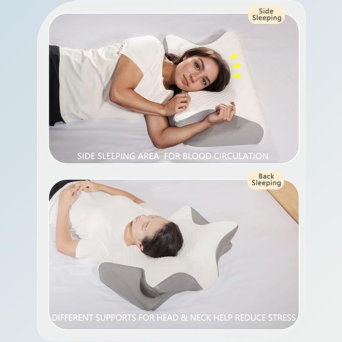 Doreve Cloudfaser Pillow, Cervical Neck Pillow, Dreamers Relief Pillow for Pain Relief & Sleeping, Ergonomic Contour for Side Sleepers, Necks and Shoulder Support