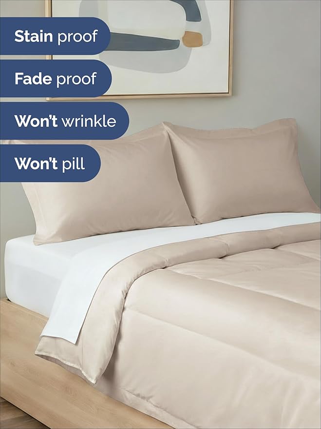 Queen Comforter Set - 3 Piece Bed Set for All Seasons - 1 Soft Quilted Comforter w/ Corner Tabs & 2 Pillow Shams - Comfy, Cozy & Breathable - Premium Down Duvet Insert - Oeko-TEX - Queen Size, Wheat