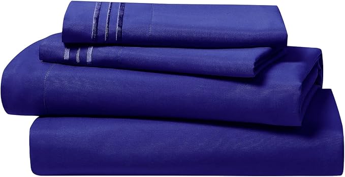 Clara Clark Bed Sheets, Premier 1800 Series 4 Piece Bed Sheet Set, Deep Pocket, Wrinkle, Fade, Stain Resistant, Luxury Soft Bedding Sheets & Pillowcases, King, Royal Blue