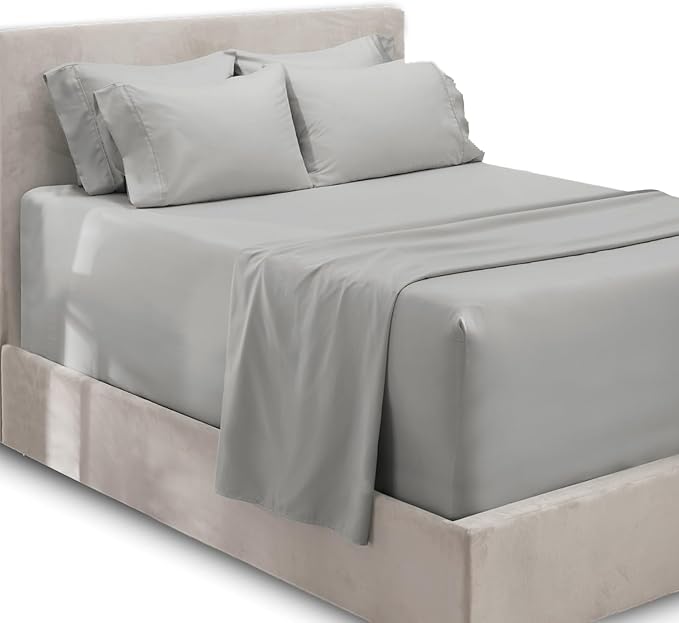 Hearth & Harbor Extra Deep Pocket Sheets - Fits Mattress 18-24 Inches Deep - Extra Deep Pocket Full Size Sets - 6 Piece Full Size - Full - Silver