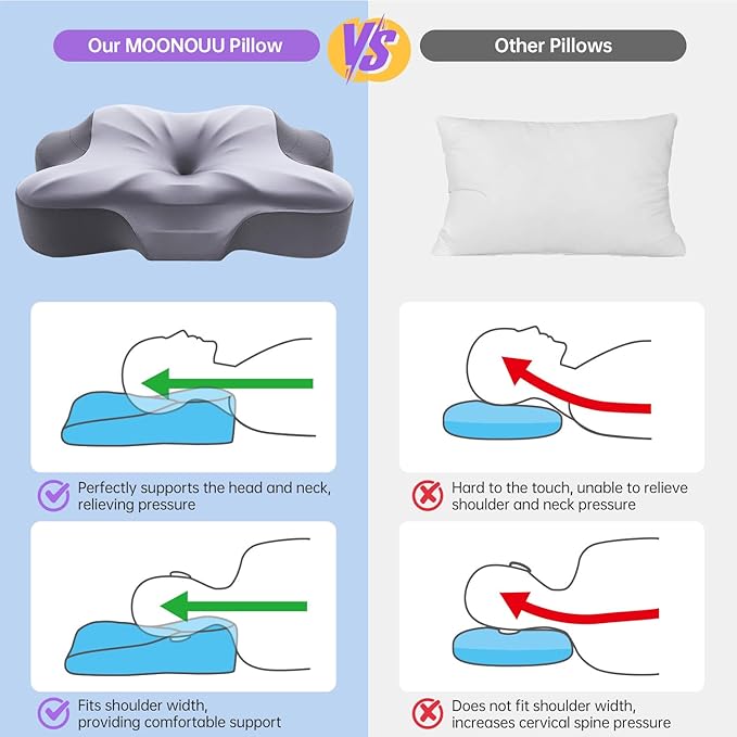 Cervical Pillow for Side Sleepers, 4" / 5" High Loft for Broad Shoulders, Neck Support Memory Foam Pillow for Pain Relief, Cooling Ice Silk Cover