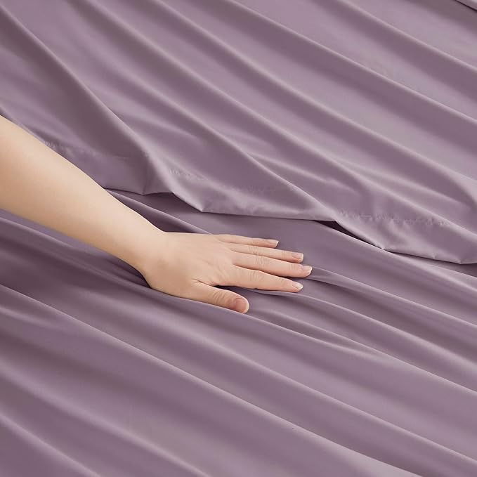 Clara Clark Bed Sheets, Premier 1800 Series Bed Sheet Set, Deep Pocket, Wrinkle, Fade, Stain Resistant, Luxury Soft Bedding Sheets & Pillowcases, Split King, Dusty Purple