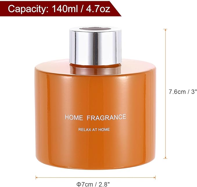 HARFINGTON 2pcs Empty Glass Diffuser Bottle 140ml/4.7oz Refillable Fragrance Accessories Aromatherapy Jar Container for Replacement Reed Diffuser DIY Home Bathroom Orange with Silver Tone Cap