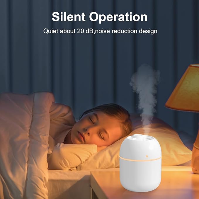 Portable Small Humidifier, USB Personal Desktop Humidifier for Car, Office Room, Bedroom, Auto Shut-Off, 2 Mist Modes, Super Quiet, 220ml, White