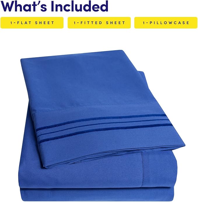 1500 Supreme Collection Twin XL Sheet Sets Royal Blue - 3 Piece Bed Sheets and Pillowcase Set for Twin XL Mattress - Extra Soft, Elastic Corner Straps, Deep Pocket Sheets, Twin XL Royal Blue