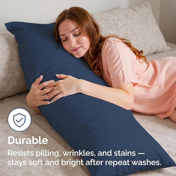 Body Pillowcases Set of 2-20x54 Long Body Pillow Case - Soft Body Pillow Cover for Sleeping & Side Sleepers - Comfy, Breathable & Wrinkle Free - Machine Washable w/Envelope Enclosure (Navy Blue)