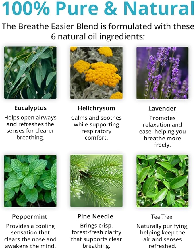 Wild Essentials Breathe Easier 100% Pure Essential Oil Synergy Blend 2 Pack - 10ml, Cool and clearing for Congestion, Sinus, Allergies, stuffy Nose, Cold and flu Symptoms, Made and Bottled in USA