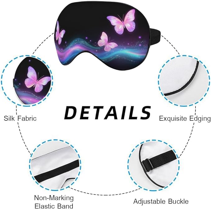 Glowing Magical Butterflies Sleep Mask Eye Mask Fireworks Glitter Romantic Flying Sleep Mask Light Blocking Adjustable Smooth Soft Eye Masks for Women Deep Rest Travel