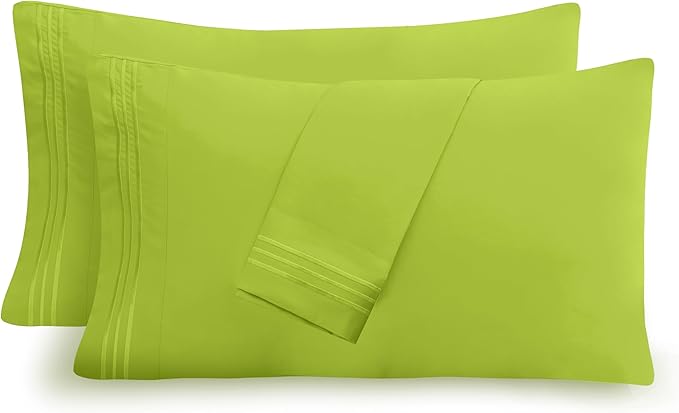 Mocassi 2-Piece Premium King Pillowcase Set 1800 Series Hotel Quality Microfiber - Soft and Breathable with 3-Line Embroidery Wrinkle and Stain Resistant, Easy Care, 20" x 40", Lime