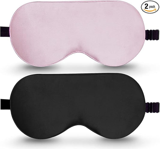 BeeVines 100% Real Mulberry Silk 2 Pack Sleep Mask, Natural Pure Silk Eye Masks with Adjustable Strap for Sleeping, 100% Block Light Eye Sleep Shade Cover, Reduces Puffy Eyes Traveling Gifts