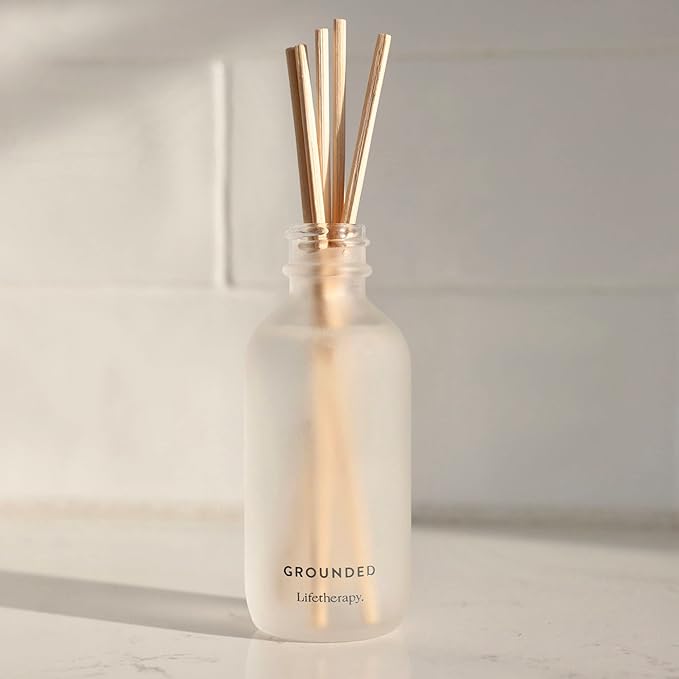Lifetherapy - Grounded - Mini Reed Diffuser w/Cap, Mood-Boosting Scent, Natural Essential Oils, Alcohol-Free, Ideal for Home, Office, Travel & Giftable 2oz