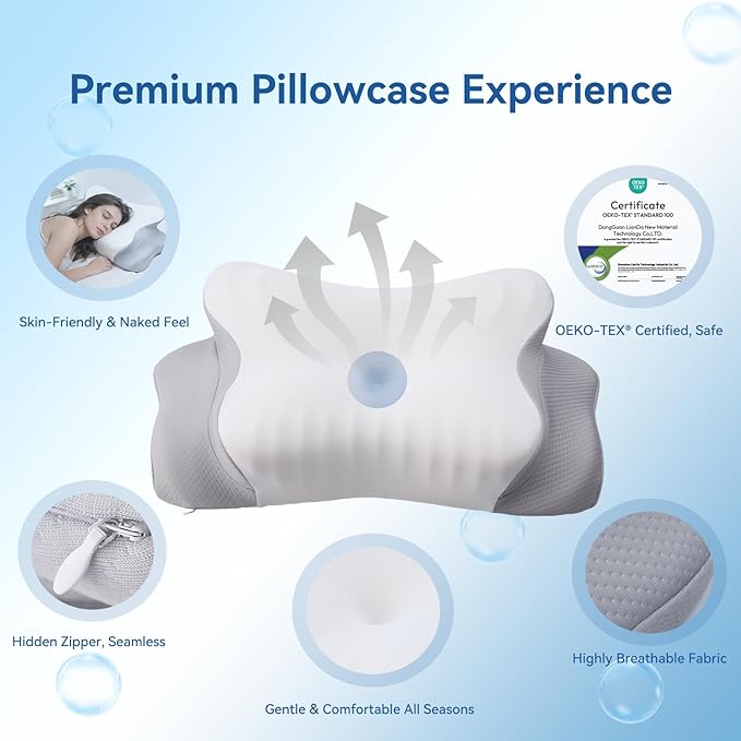 Cervical Pillow for Neck Pain – Ergonomic Memory Foam Bed Pillow for Side and Back Sleepers with Adjustable Height, Breathable Cooling Cover – Orthopedic Support for Spine Alignment