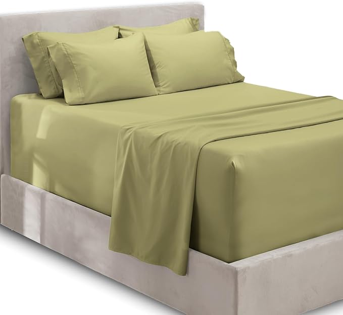 Hearth & Harbor Extra Deep Pocket Sheets - Fits Mattress 18-24 Inches Deep - Extra Deep Pocket Twin Sheets Sets - 4 Piece Twin Size - Sage