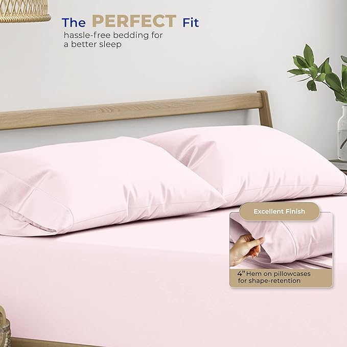 Thread Spread 100% Cotton Pillow Cases Queen Size Set of 2 - Luxury 400 Series Glee Collection Queen Pillow Cases (Blush), Soft Cooling Breathable Hotel Cotton Pillowcases, Fits Standard Pillows