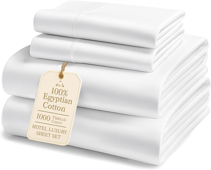 LANE LINEN 100% Cotton California King Sheet Sets - 1000 Thread Count, Soft & Comfy Luxury Hotel Like Thick Fully Elasticized Bed Sheet, No Pill Fade Resistant Oeko Tex Certfied Cal King Sheet - White