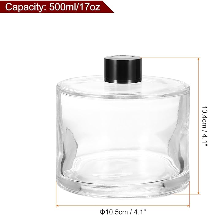 HARFINGTON 500ml/17oz Empty Glass Diffuser Bottle 4.1" x 4.1" Refillable Fragrance Accessories Aromatherapy Jar Container for Replacement Reed Diffuser DIY Home Bathroom Transparent