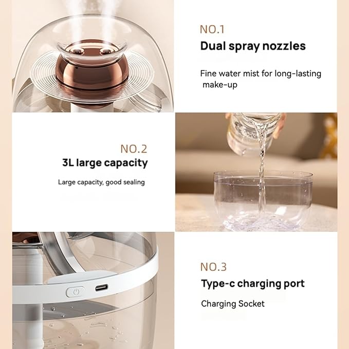 Double Spray Humidifiers For Bedroom,3L Cool Mist Ultrasonic Humidifier with Night Light,Living Room Humidifier, Automatic Mode Humidity Sensor for Bedroom Large Room Home Office & Plants (Green)