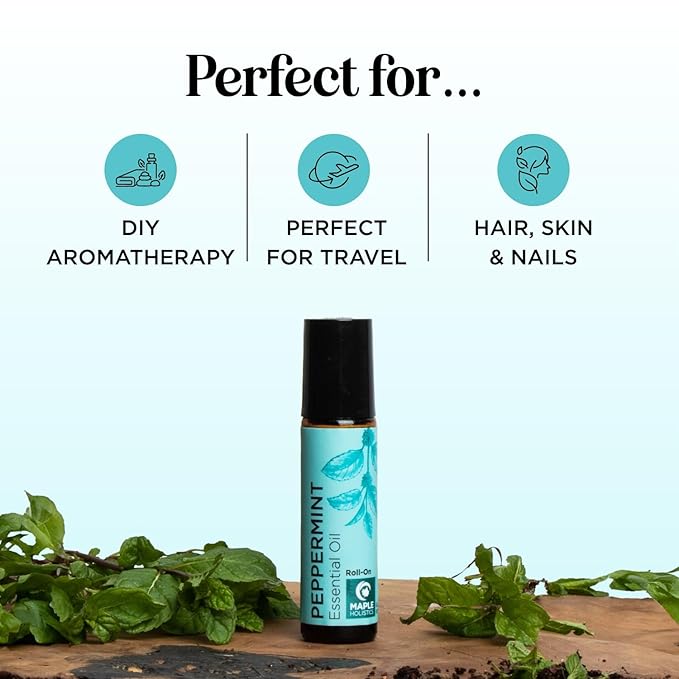 Peppermint Oil Roll on - Pure Peppermint Rollerball Essential Oil Aromatherapy Stick for Headaches - Natural Travel Essential and Pregnancy Must Have for Headaches Energy & Focus Support (1 Pack)