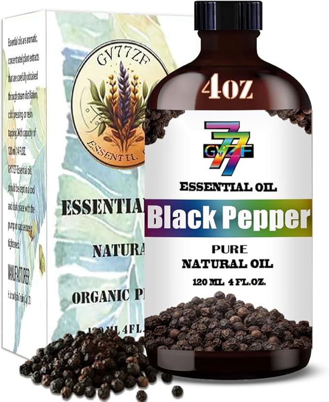 Black Pepper Essential Oil - Black Pepper Oils for Diffusers, Humidifiers, DIY Candles, Soap, Cleaning, Home, Office, Yoga, Massage, Gifts - 4 fl oz (120 ml) - GV77ZF