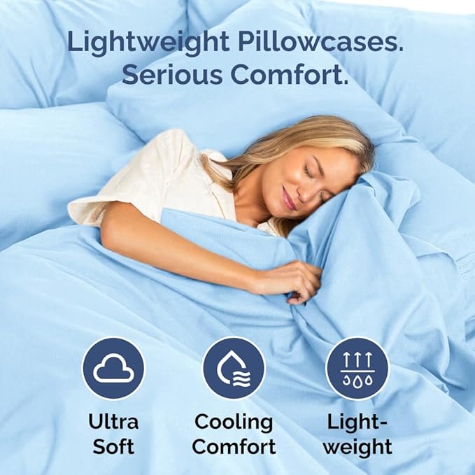 Standard Pillow Cases Set of 8 - Ultra Soft Hotel Quality Pillowcase Covers - Comfy & Wrinkle Free - Shrink, Stain and Fade Resistant - Machine Washable Pillow Protectors - 8 Piece Set - Light Blue